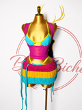Maillot de bain 2 pièces, Top ( Boobs out ) & Jupe brodé tricolore